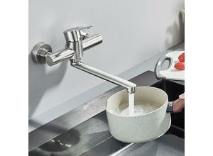 0797334202636 - Suguword - Wasserhahn Küche Wandmontage Gebürstetes Nickel Kalt Heiß Einhebelmischer Zwei Löcher Edelstahl Küchenarmatur Wandmontage 23cm 360°