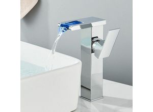 0797334203619 - Suguword - Lavabo Cascade led Einhebel-Badezimmerarmatur Messing Waschbeckenarmatur Waschbeckenarmatur mit Warm- und Kaltwasser Verchromt