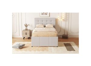 0797387798957 - Dolin Home - Polsterbett 90x200 cm (90x190 cm) Familienbett Bett mit drei Schubladen Ausziehbett verstellbares Kopfteil ohne Matratze Beige