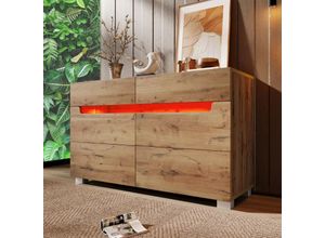 0797387832781 - Dolin Home - Commode buffet en bois avec 6 tiroirs éclairage led (contrôlé par application) armoire multifonctionnelle pour salon et chambre 71 x