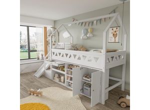 0797387833184 - Dolin Home - Kinderbett Einzelbett Multifunktions-Kinderbett mit Rutsche und Treppe mit Schublade und Spind mit Magnettür ohne Matratze Massivholz