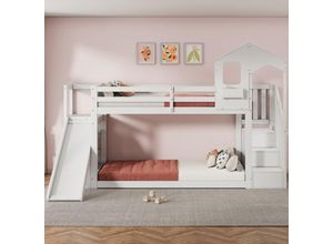 0797387833238 - Dolin Home - Kinder-Etagenbett Doppelbett multifunktionales Kinderbett mit Rutsche und Treppe Treppenschrank und Spind ohne Matratze