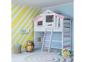 0798003598012 - Hochbett - Kinderbett - Etagenbett Länge 200 x Breite 90 cm mit Oberregal und Türchen - Rosa - Bibex 0798003598012 - Hochbett - Kinderbett - Etagenbett Länge 200 x Breite 90 cm mit Oberregal und Türchen - Rosa - Bibex