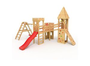 0798003599309 - Spielturm - Ritterburg xxl - 3x Kletterturme Rutsche Schaukel Kletterwand Sandkasten - Bibex