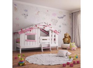 0798003599439 - Hausbett - Kinderbett - apart chalet - Länge 200 x Breite 90 cm mit Türchen - Rosa - Bibex