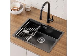 0799487352107 - Fregadero de cocina de acero inoxidable de 60 x 44 cm Con escurridor negro antracita - Cecipa Max