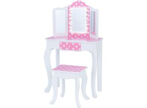 0810014811925 - Teamson Kids - Fantasy Fields Kinder Schminktisch mit Spiegel und Hocker Mit Lichtern Rosa TD-11670FL - Rosa Weiß