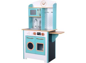 0810014818481 - Little Chef Kleines Retro Holzspielküchenspielzeug Rollenspielset mit interaktiven Funktionen und 7 Rollenspielzubehör Blau Weiß TD-13629A - Blau