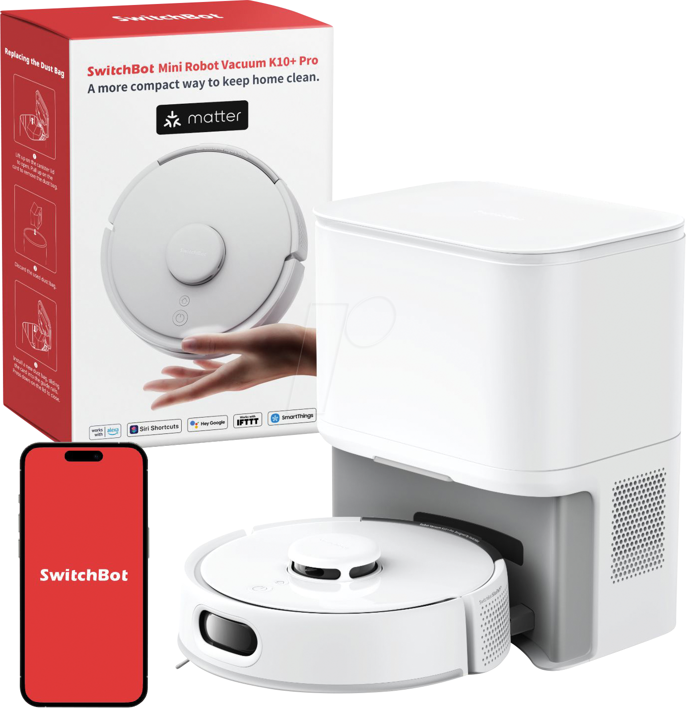 0810150542882 - SWB W3011026 - SwitchBot K10+ Pro Minisaugroboter mit Absaugstation