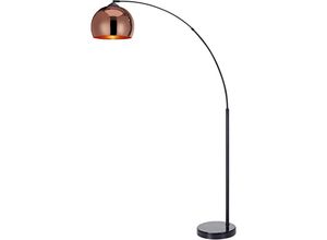 0816780023883 - Teamson Home - Arquer Gewölbt Gebogen Stehende LED-Stehlampe mit Glockenschirm und Marmorsockel Moderne Beleuchtung in Roségold für Wohnzimmer oder