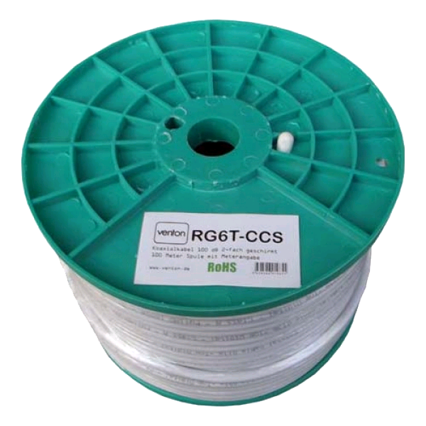 0820103253246 - Koaxial Sat Kabel RG6T-CCS 100dB 2-fach geschirmt High Quality 500m