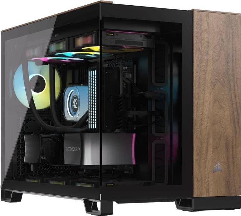 0840006688884 - CORSAIR Geh mATX 2500X (Tempered Glass) Black Walnut Wood