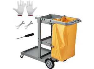 0840281562213 - Vevor - Reinigungswagen Putzwagen mit 3 Fächern Hygienewagen Reinigungswagen 907 kg Tragfähigkeit Grau pp Wischwagen Systemwagen mit PVC-Müllsack