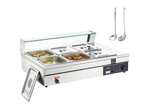 0840281570584 - Edelstahl Buffetwärmer Speisewärmer 1500 w 6 x 132 l Buffetbehälter 265 x 325 x 150 mm Jede Heizplatte Verwendbar inkl Glasdeckel & Ablaufhahn &