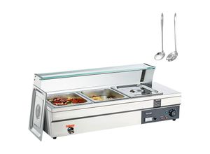 0840281570591 - Edelstahl Buffetwärmer Speisewärmer 1500 w 3 x 132 l Buffetbehälter 265 x 325 x 150 mm Jede Heizplatte Verwendbar inkl Glasdeckel & Ablaufhahn &