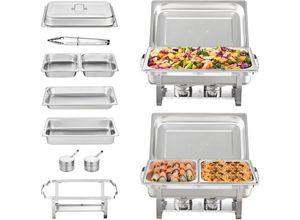 0840281576852 - 2 Stk Chafing Dish Profi Set Wärmebehälter Edelstahl Buffet Set Rechteckig 2 x 9 l   4 x 35 l 53 x 325 x 65 cm Jeder Behälter für Buffets