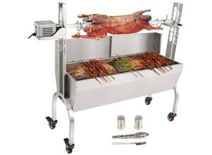 0840349902135 - Spanferkelgrill Lammgrill 117 cm 60 kg Edelstahl Drehspieß 4-stufig Höhenverstellbar 50 w 2 in 1 BBQ-Rotisserie-Grill inkl Gewürzdose &