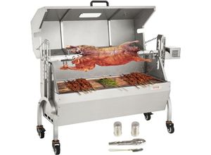 0840349902142 - Spanferkelgrill Lammgrill 117 cm 60 kg Edelstahl Drehspieß Höhenverstellbar in 4 Stufen 50 w 2 in 1 bbq Rotisserie Grill inkl Gewürzdose &