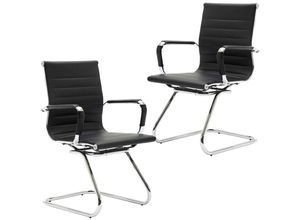 0841793140173 - Wahson Office Chairs - 2er Set Besucherstuhl Freischwinger aus PU-Leder Konferenzstuhl Schwingstuhl mit Chromgestell Schwarz