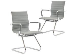 0841793140180 - Wahson Office Chairs - 2er Set Besucherstuhl Freischwinger aus PU-Leder Konferenzstuhl Schwingstuhl mit Chromgestell Grau