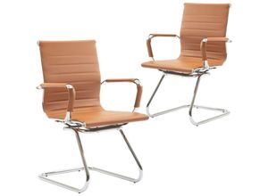 0841793140203 - Wahson Office Chairs - 2er Set Besucherstuhl Freischwinger aus PU-Leder Konferenzstuhl Schwingstuhl mit Chromgestell Braun