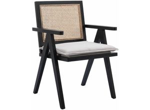 0841793140814 - Wahson Office Chairs - Rattansessel Esszimmerstuhl Küchenstuhl Rustikaler Sessel Lesestuhl mit Massivholzbeinen für Esszimmer Leinen Schwarz