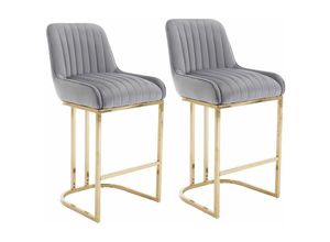 0841793143624 - Wahson Office Chairs - 2er Set Barhocker Samt Barstuhl mit goldenem Metallbein Küchenhocker mit Lehne für Kücheninsel Grau