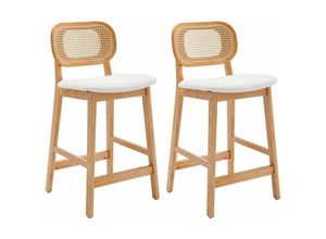 0841793143662 - Wahson Office Chairs - 2er Set Barhocker aus Rattan gepolsterter Barstuhl Tresenhocker mit Holzbeine für Kücheninsel Beige