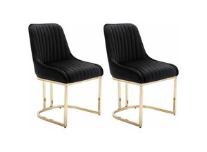 0841793143907 - Wahson Office Chairs - 2er Set Esszimmerstühle Samt Polsterstuhl mit Lehne Küchenstuhl mit goldenem Metallbein Schwarz