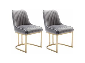 0841793143914 - Wahson Office Chairs - 2er Set Esszimmerstühle Samt Polsterstuhl mit Lehne Küchenstuhl mit goldenem Metallbein Grau