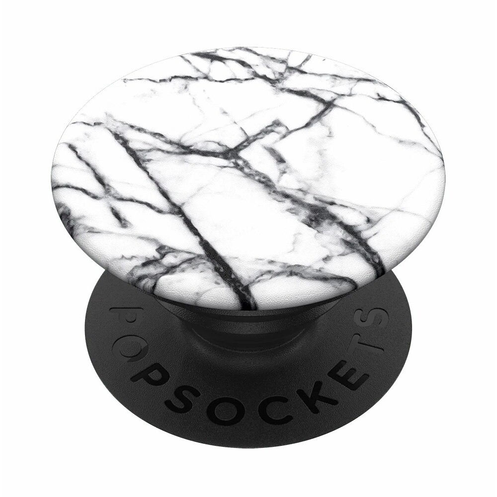 0842978139678 - PopSockets Swappable PopGrip - Haltering Ständer für Handy Tablet - Dove White Marble - schwarz (Faltenschlauch) schwarz (Plattform)