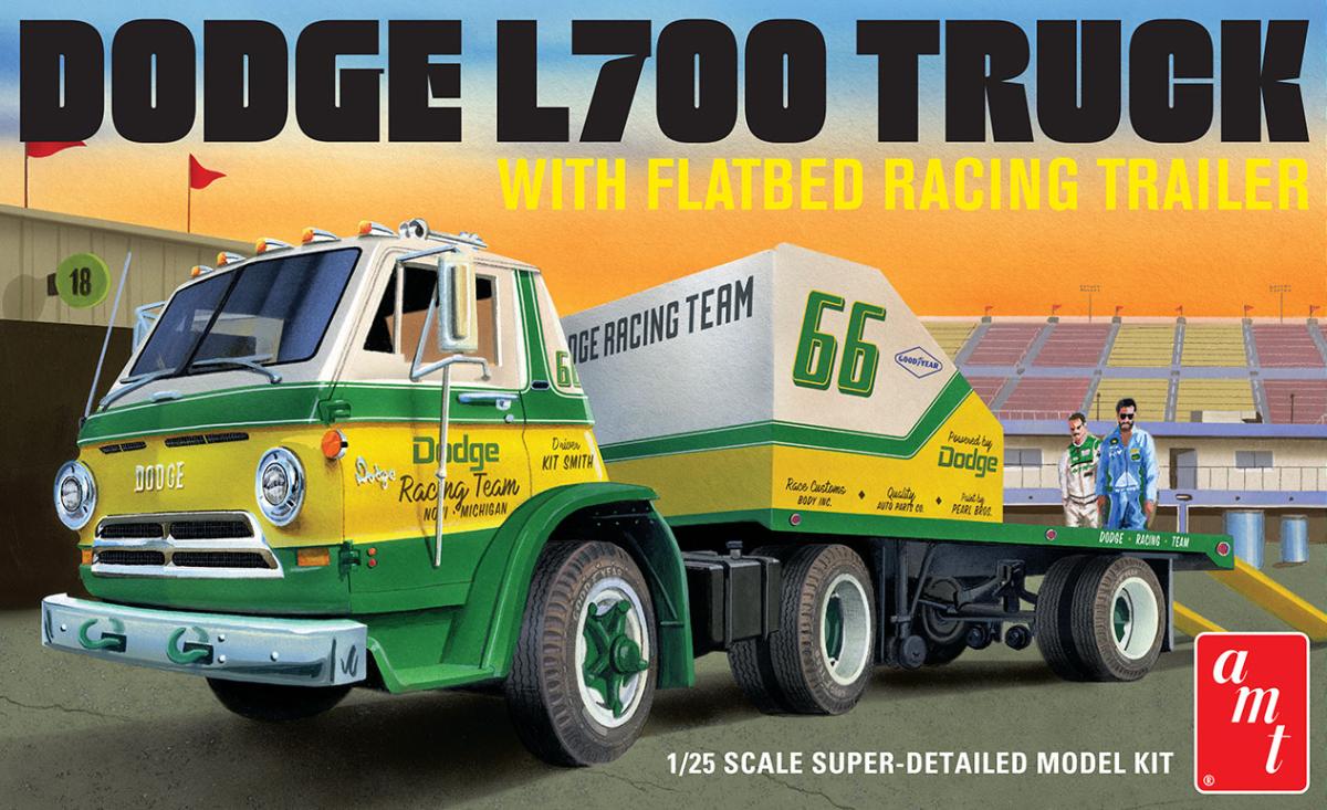 0849398060070 - 1966 Dodge L700 Truck w Flatbed Racing Trailer