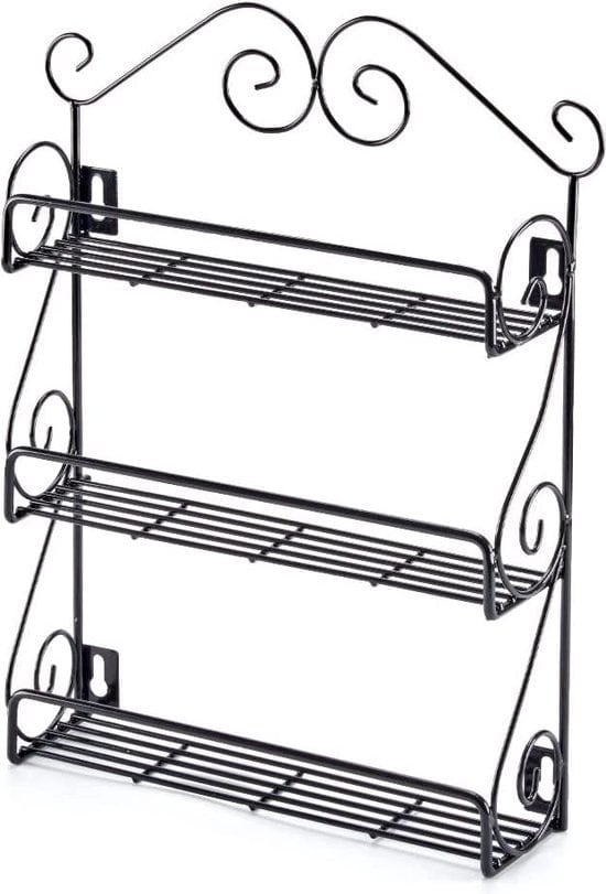 0885157974332 - Gewürzregal 3-stufig Gewürzregal aus Metall Küchenorganisator Gewürzstreuer-Set Gewürzdosen schwarz