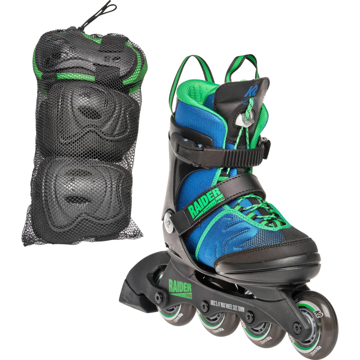 0886745865100 - K2 Raider Pro Pack Inlineskateset Junior (Größe 350-400 (L) blau grün)