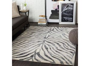 0888473817338 - Surya - Teppich Kurzflor Wohnzimmer Boho Zebra Design Dunkelgrau und Beige 120 x 170 cm