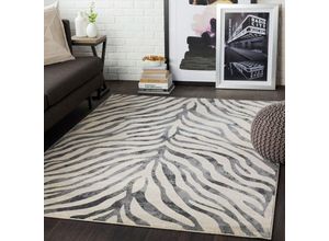 0888473817345 - Surya - Teppich Kurzflor Wohnzimmer Boho Zebra Design Dunkelgrau und Beige 160 x 220 cm