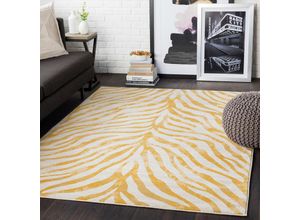 0888473817482 - Teppich Kurzflor Wohnzimmer Boho Zebra Design Gelb und Beige 160 x 220 cm - Surya