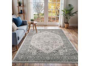 0888473897644 - Perserteppich Kurzflor Wohnzimmer Vintage Orient Grau und Weiß 200 x 275 cm - Surya