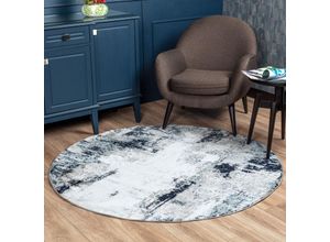 0888473996385 - SURYA Teppich Rund Kurzflor Wohnzimmer Modernes Abstraktes Design Blau und Weiß Ø 160 cm