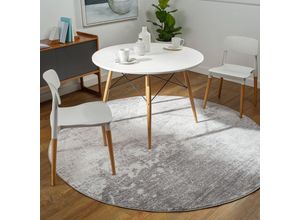 0888473996422 - Surya - Teppich Rund Kurzflor Wohnzimmer Modernes Abstraktes Design Grau und Weiß ø 160 cm