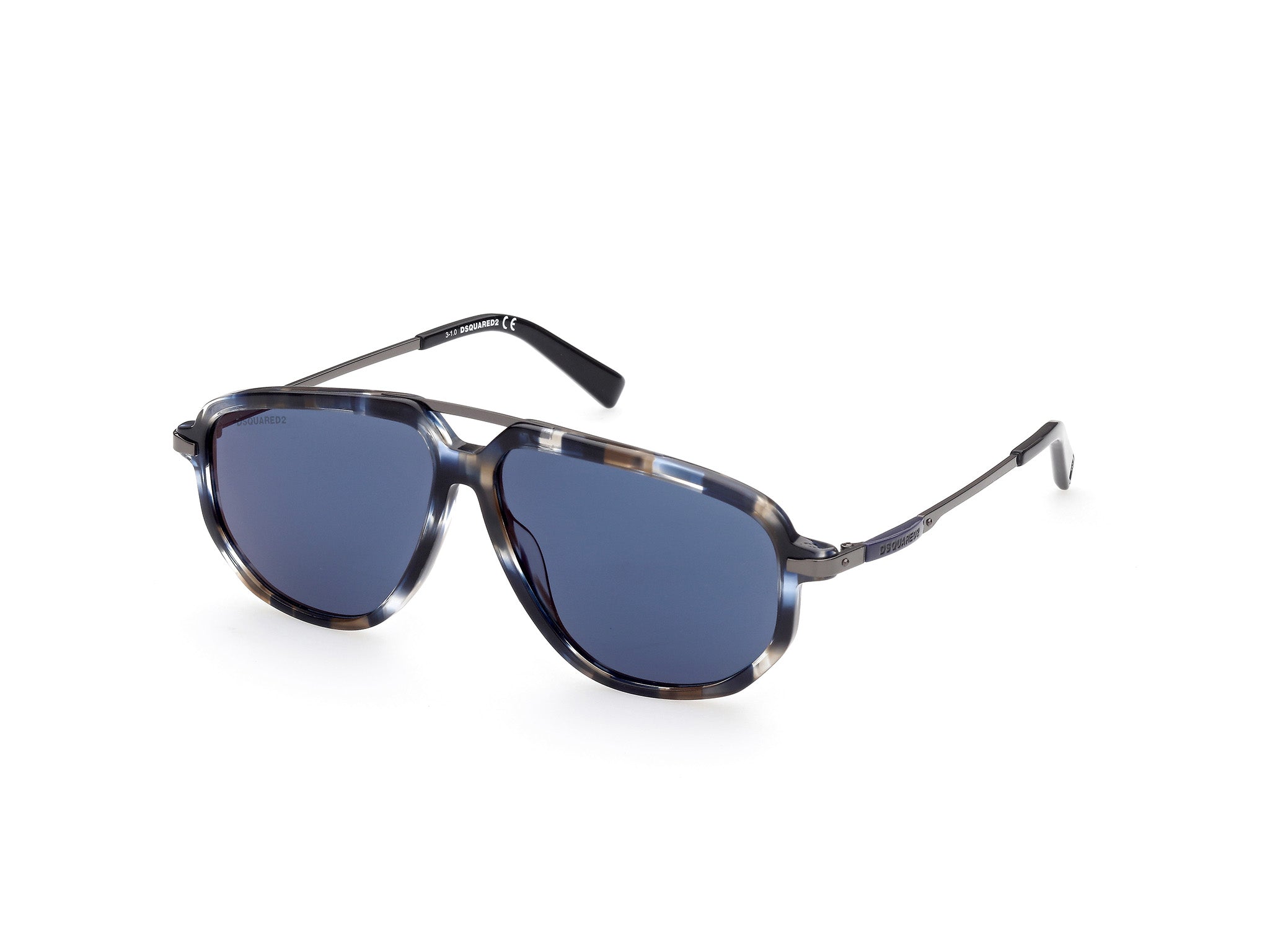 0889214222220 - Herren DQ0364 JACKIE 92X Gläser SONNENBRILLEN Acetat Havanna Blau Blau Quadratisch Gespiegelt