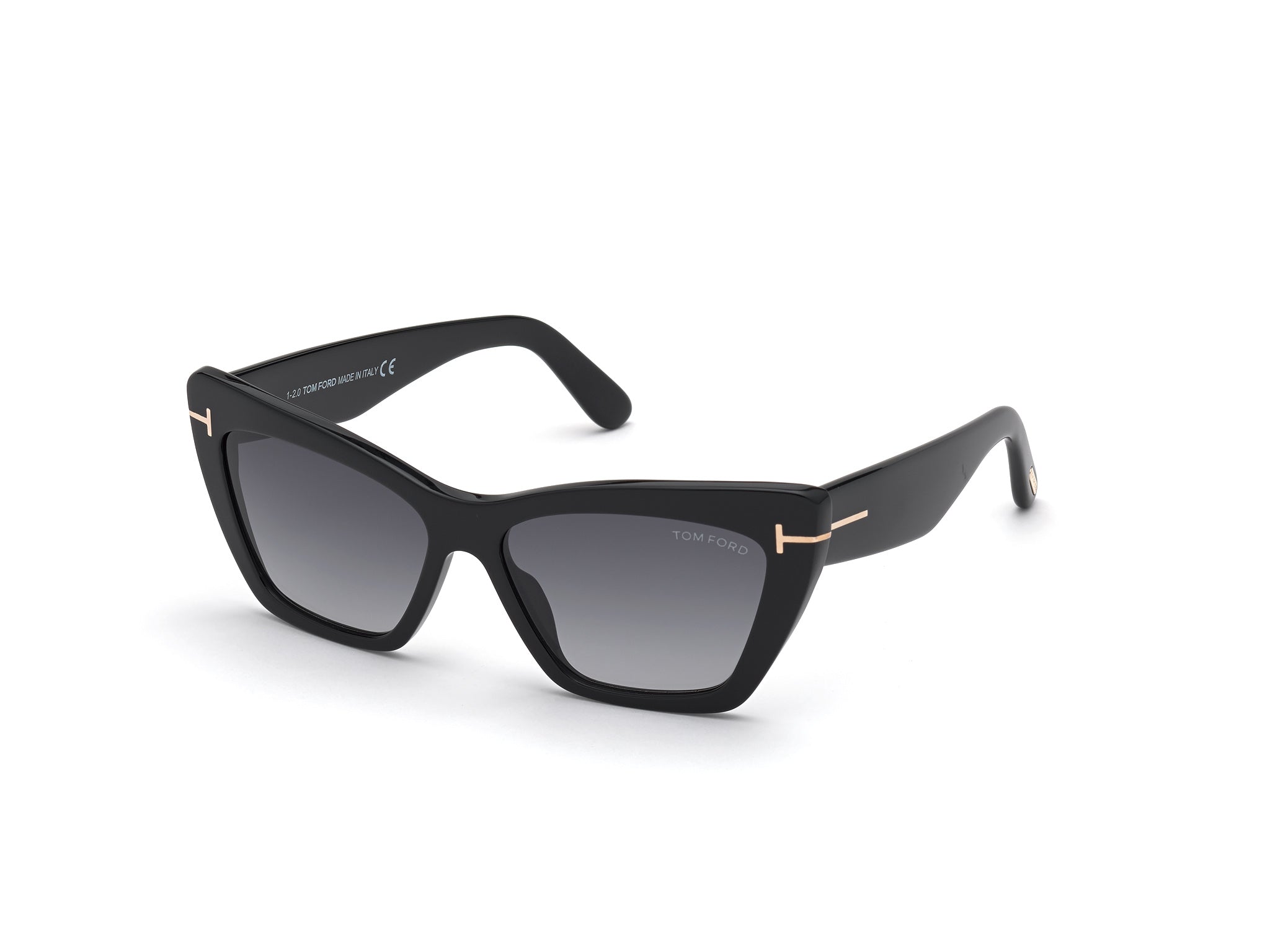 0889214244451 - TOM FORD Frau Ft0871 Wyatt 01b Gläser SONNENBRILLEN Acetat Schwarz Rauch Katzenauge Normal Schattiert