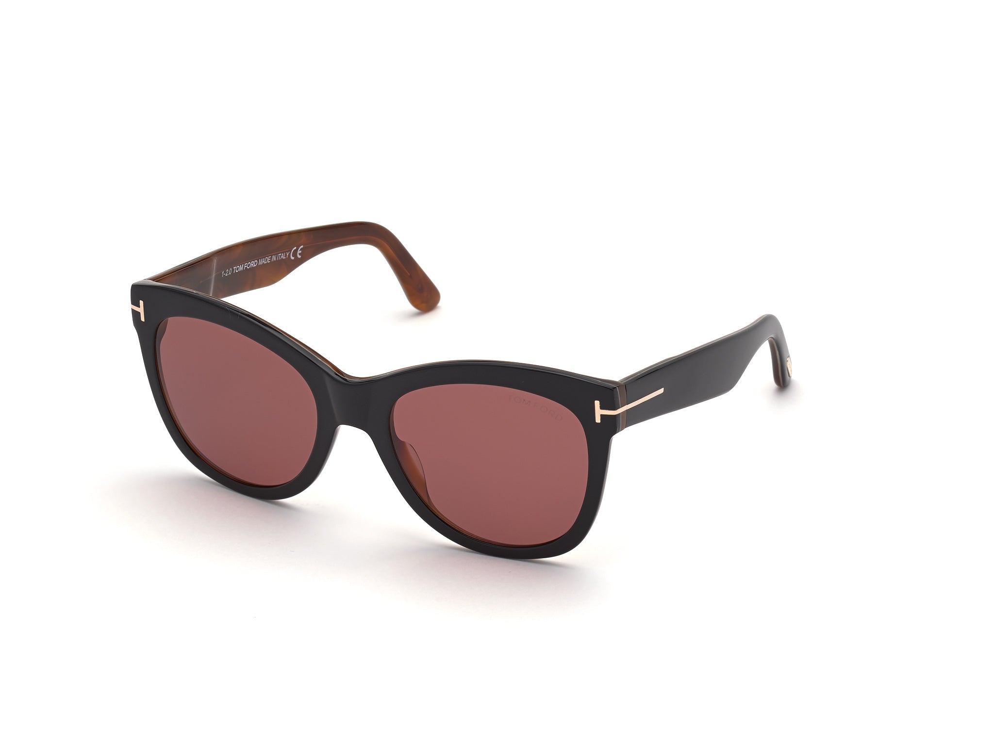 0889214269928 - TOM FORD Damen FT0870 WALLACE 05S Gläser SONNENBRILLEN Acetat Schwarz Bordeaux Cat Eye Normal