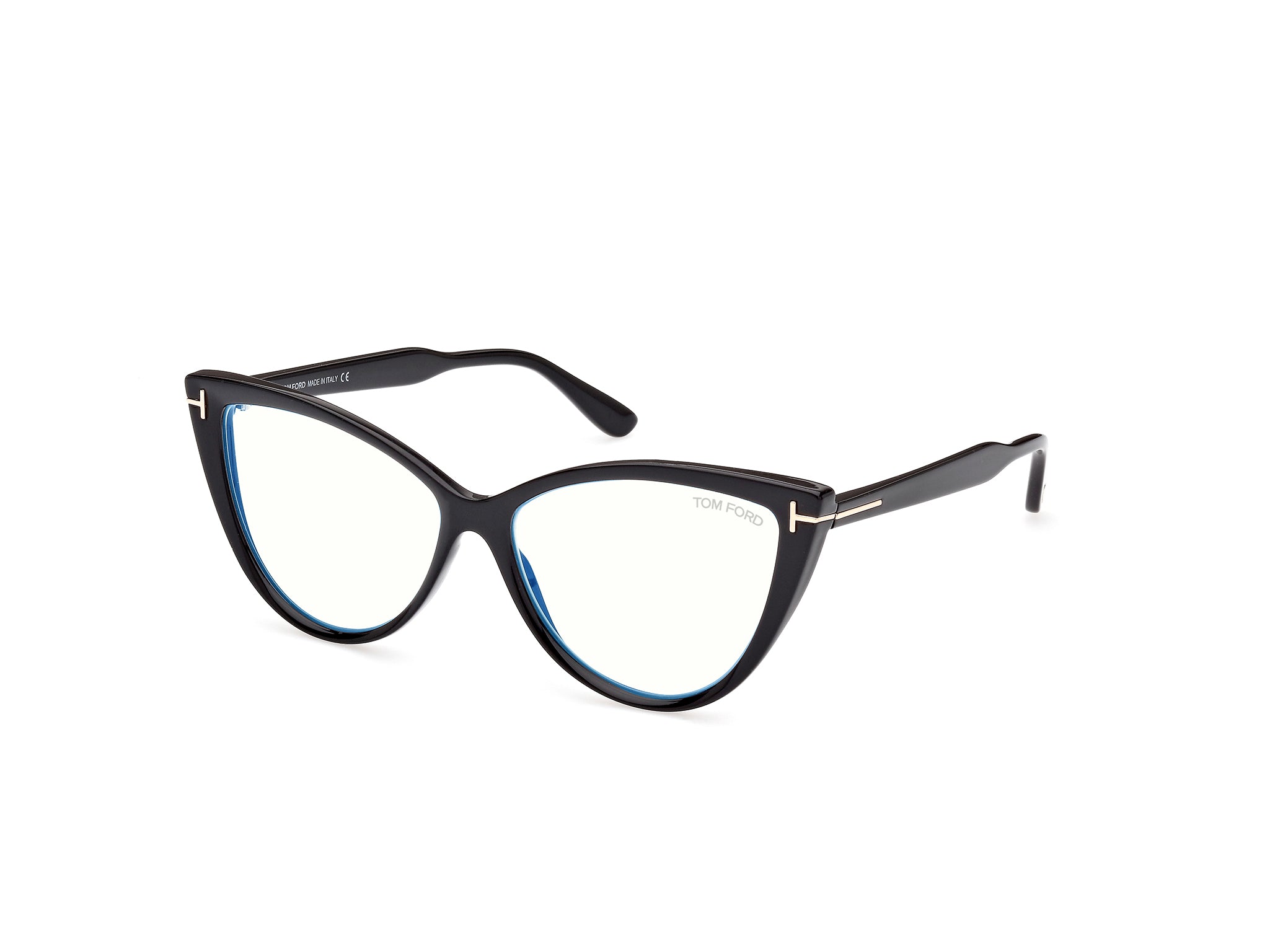 0889214359025 - TOM FORD Frau FT5843-B 001 Blaue Anti -Light -Brille Plastik Schwarz  Katzenauge Blaues Antilicht