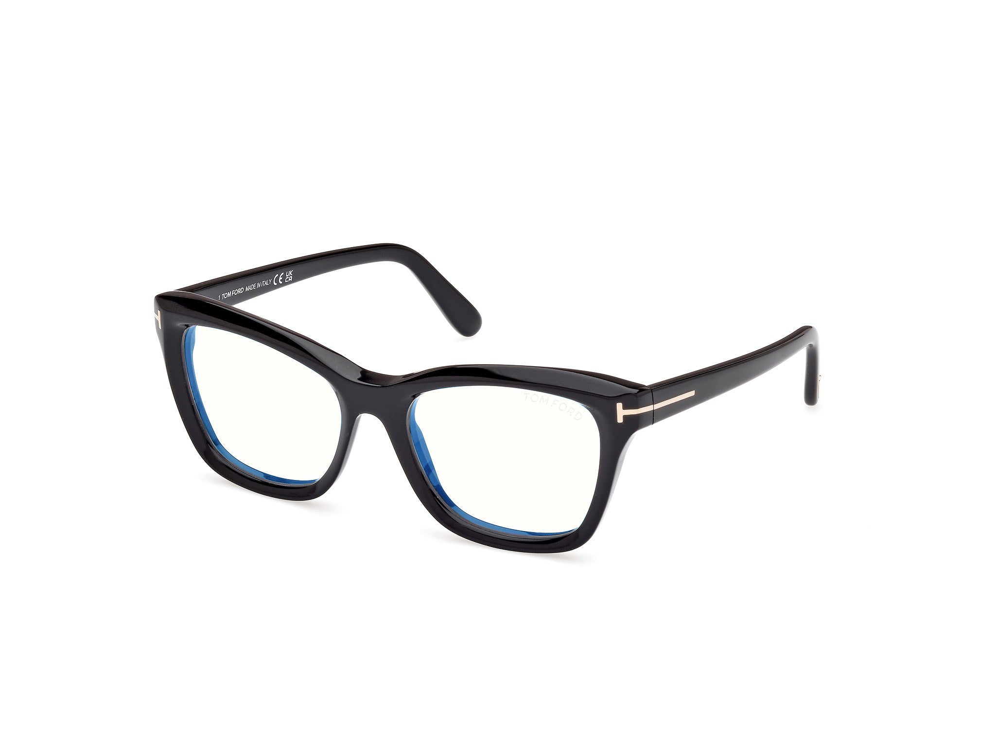 0889214443779 - TOM FORD Frau FT5909-B 001 Rahmen von BRILLEN Acetat Schwarz  Katzenauge Blaues Antilicht