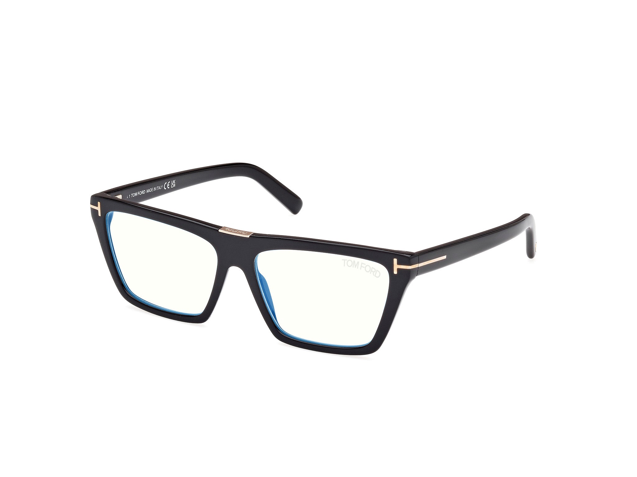 0889214443892 - TOM FORD Frau FT5912-B 001 Rahmen von BRILLEN Acetat Schwarz  Hocken Blaues Antilicht