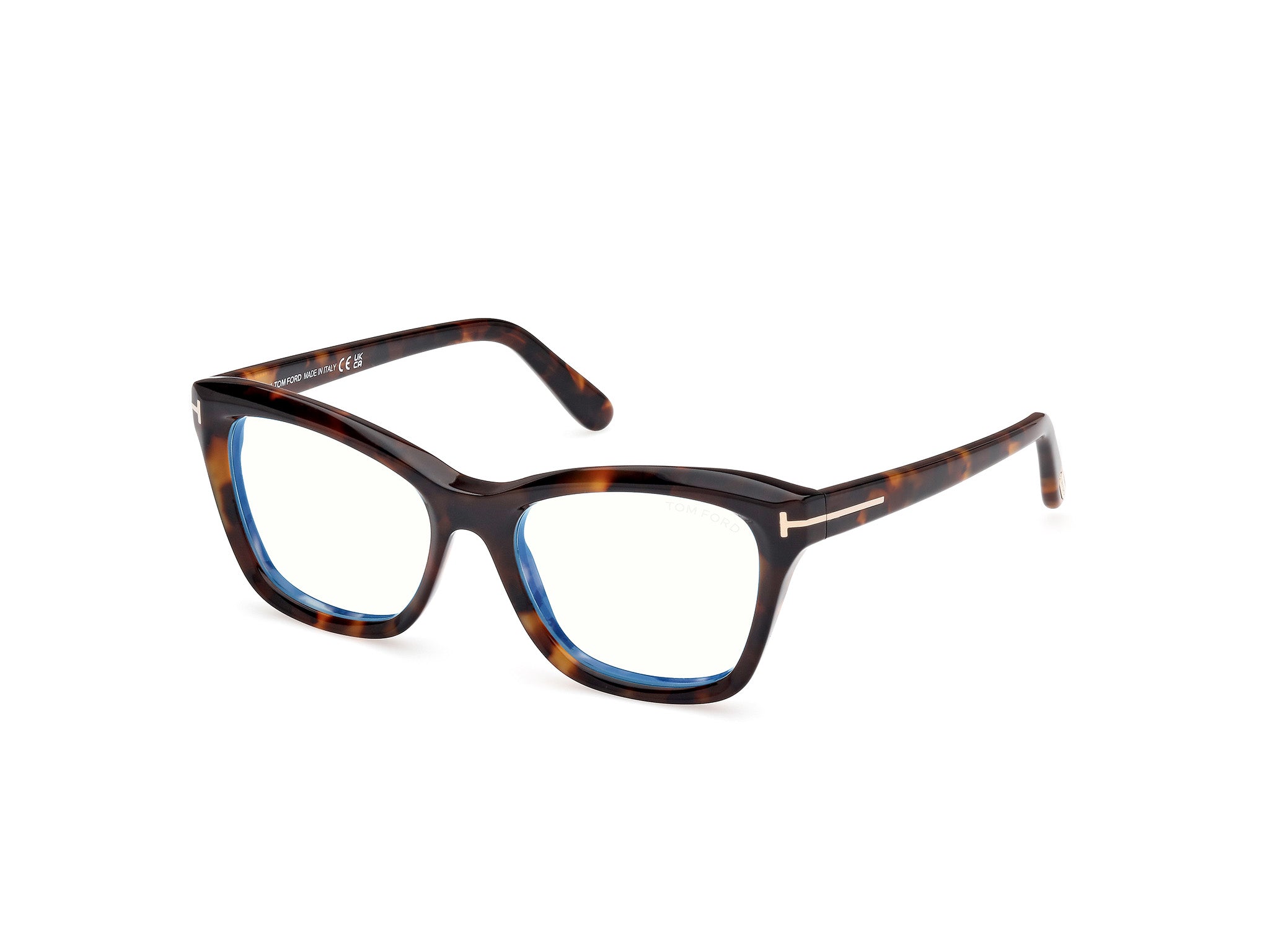 0889214453303 - TOM FORD Frau FT5909-B 052 Rahmen von BRILLEN Acetat Havanna  Katzenauge Blaues Antilicht