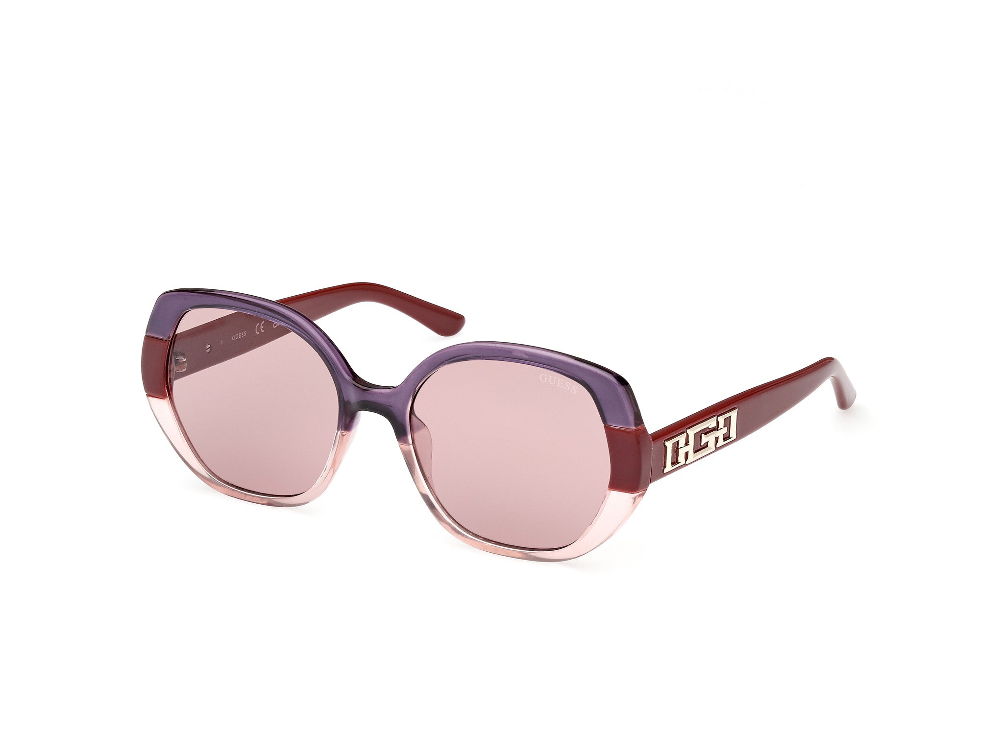 0889214465115 - Damen GU7911 71Y Gläser SONNENBRILLEN Injiziert Bordeaux Violett Geometrisch Normal