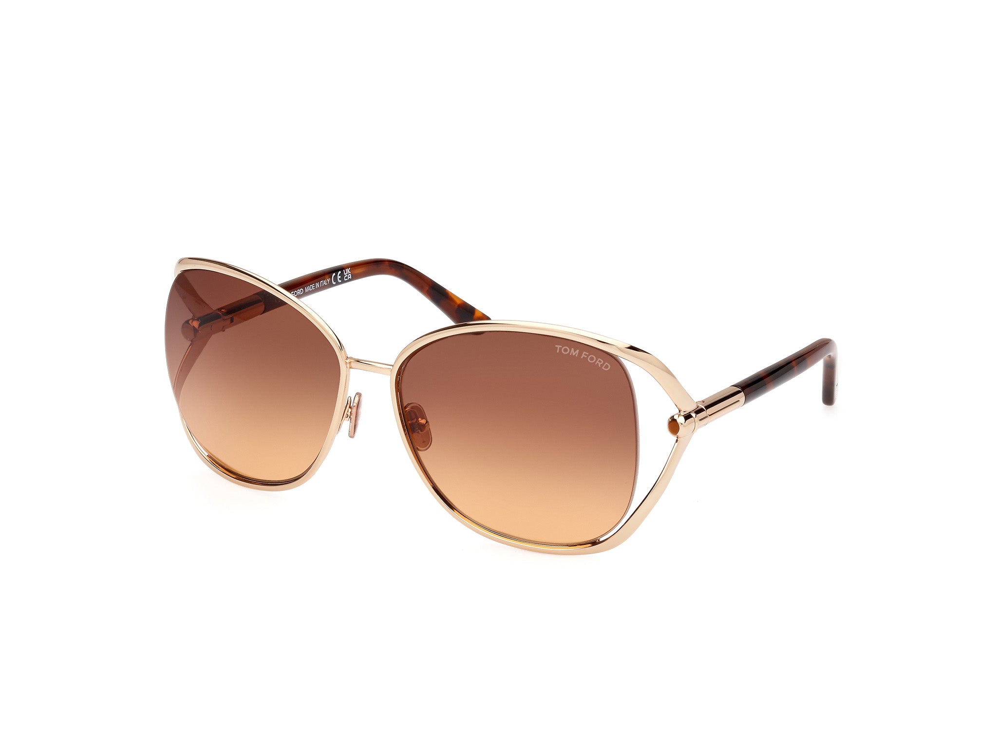 0889214469618 - TOM FORD Frau FT1091 Marta 28f Gläser SONNENBRILLEN Metall Rosa Gold Braun Kreisel Normal Schattiert