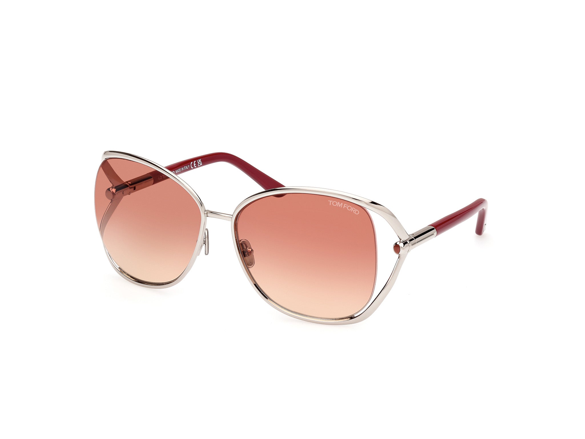 0889214475718 - TOM FORD Frau FT1091 Marta 16t Gläser SONNENBRILLEN Metall Palladium Bordeaux Kreisel Normal Schattiert